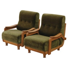 Paar Vintage-Loungesessel aus Eiche Guillerme Et Chambron aus Frankreich, um 1970