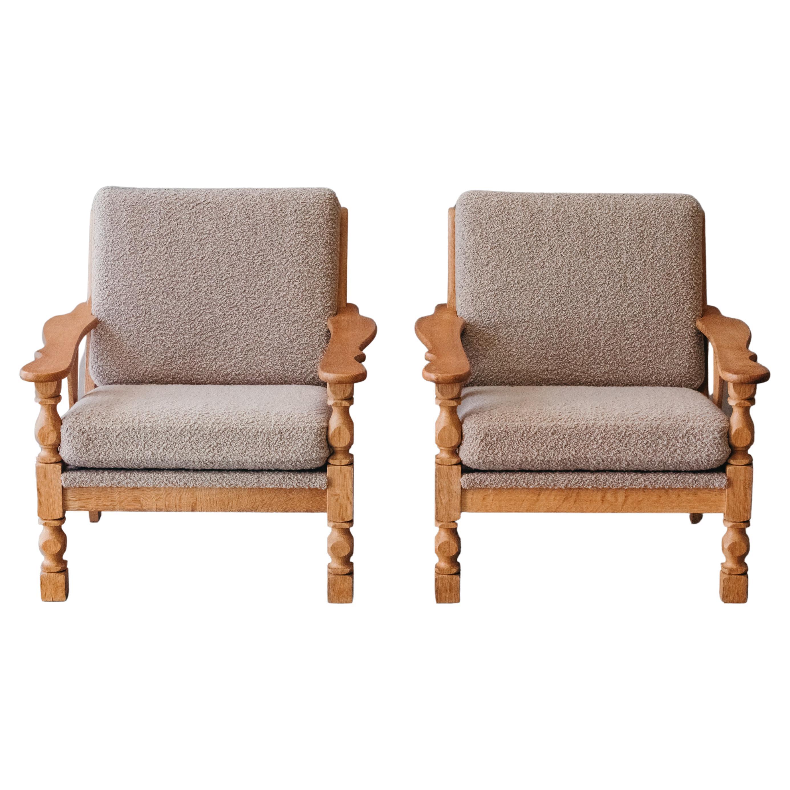Vintage Pair Of Oak Lounge Chairs From Denmark, Circa 1960