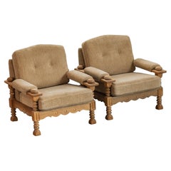 Vintage Pair Of Oak Lounge Chairs From Denmark, Circa 1960