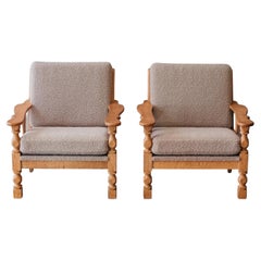 Vintage Pair of Oak Lounge Chairs from Denmark, circa 1970