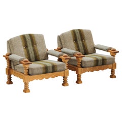 Vintage Pair Of Oak Lounge Chairs From Denmark, Circa 1970