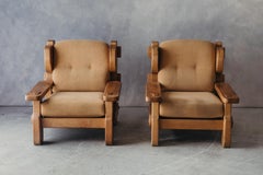 Vintage Pair of Oak Lounge Chairs from France, circa 1960