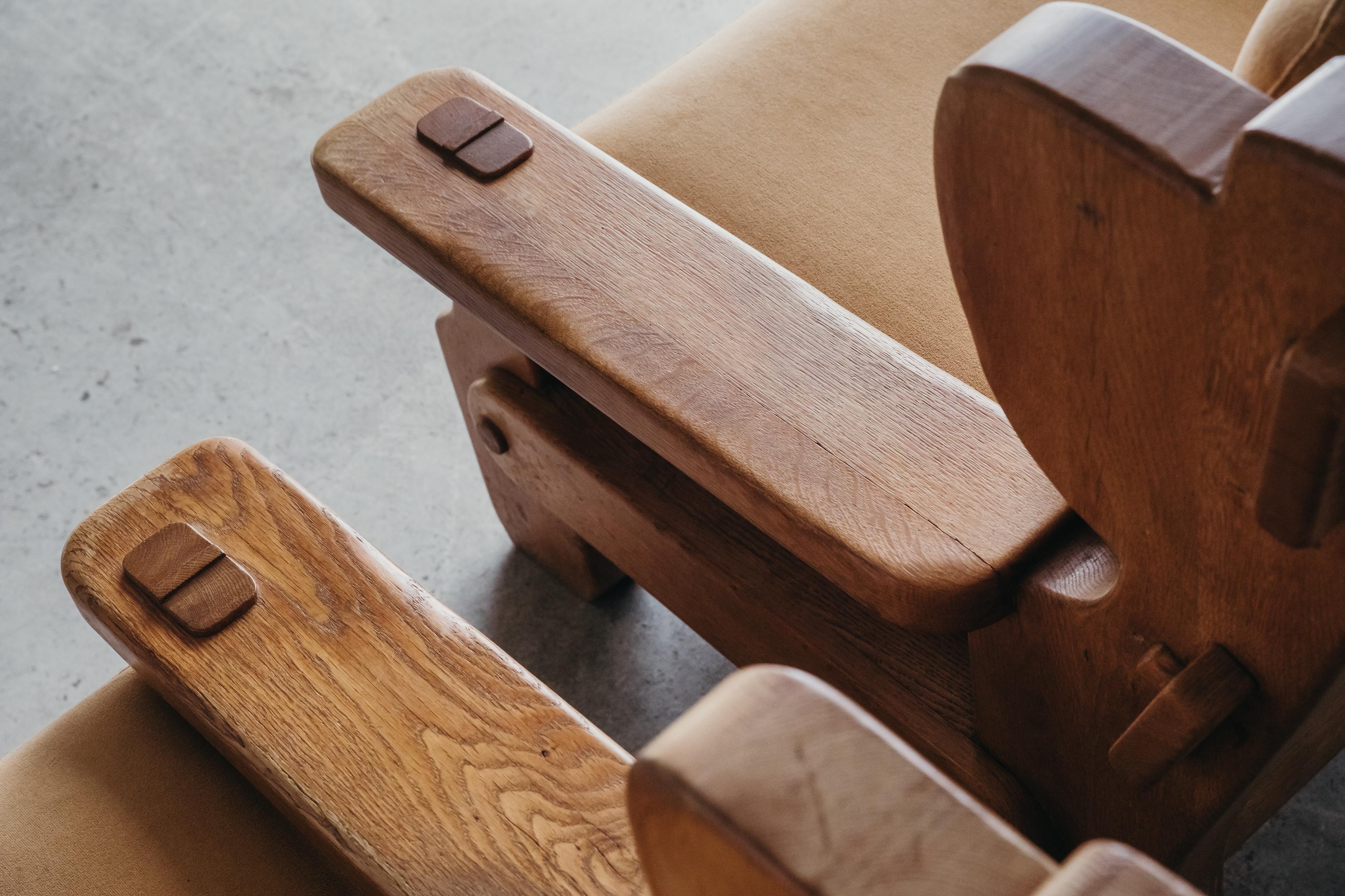 Vintage Pair of Oak Lounge Chairs from France, circa 1960 In Good Condition In Nashville, TN