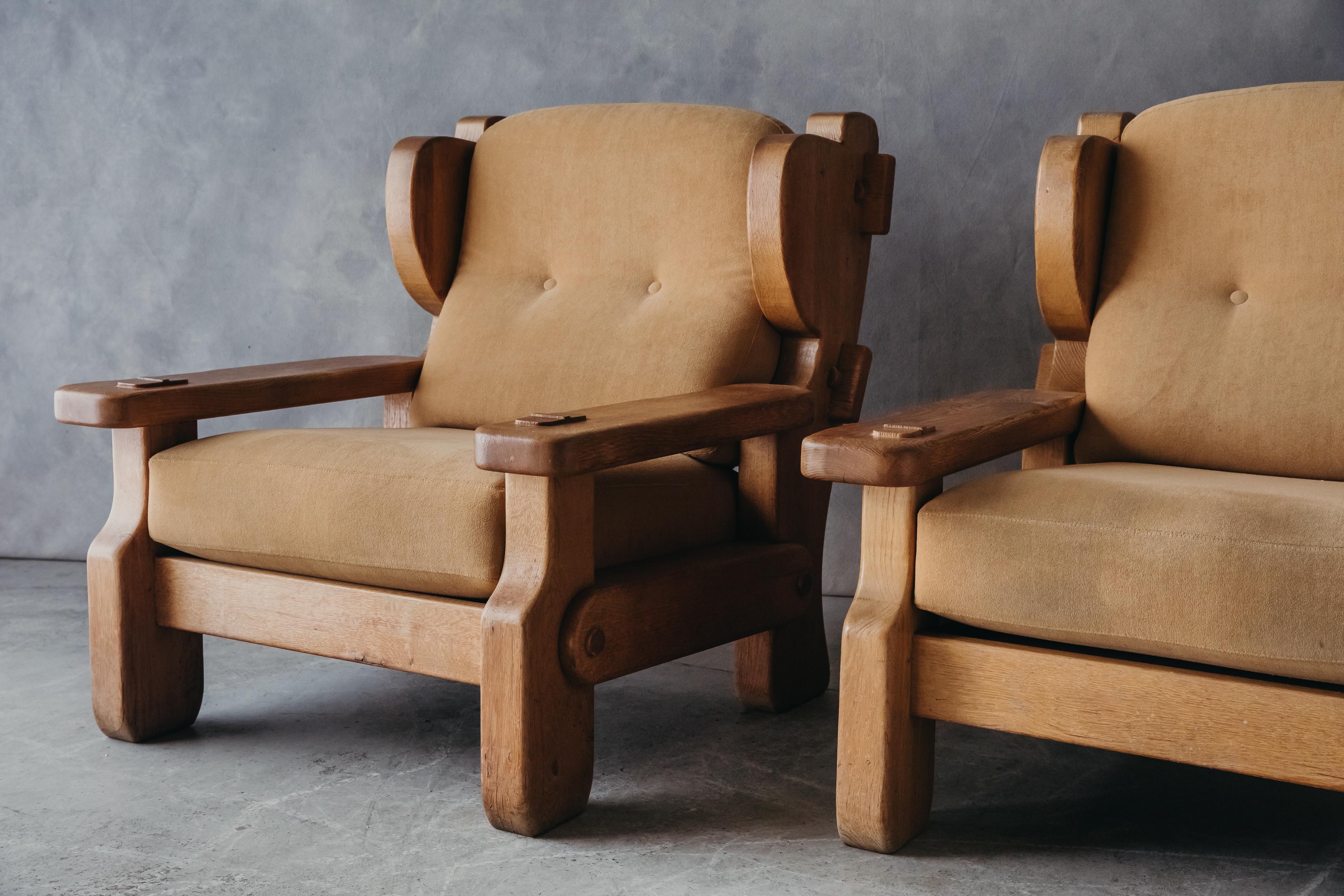 Mid-20th Century Vintage Pair of Oak Lounge Chairs from France, circa 1960