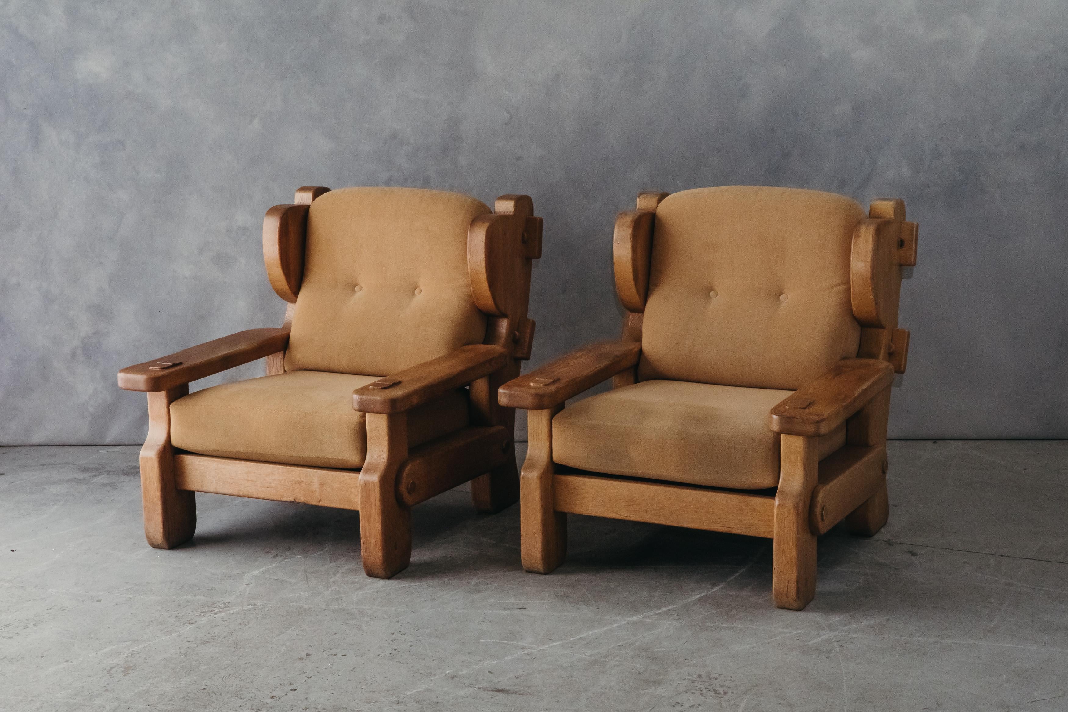Vintage Pair of Oak Lounge Chairs from France, circa 1960 1