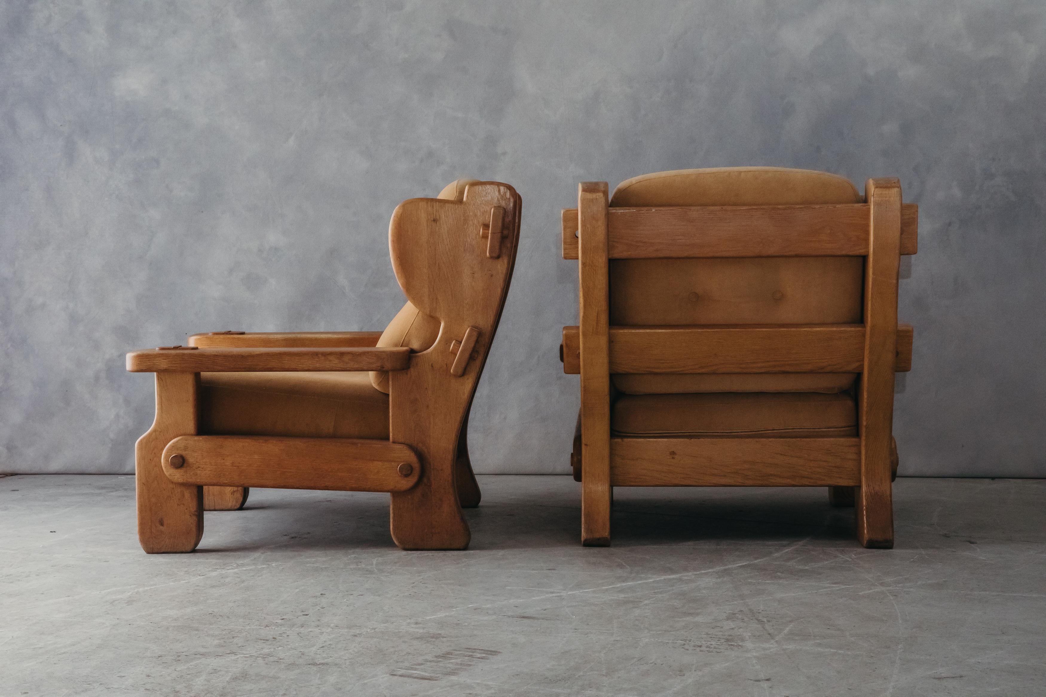 Vintage Pair of Oak Lounge Chairs from France, circa 1960 2