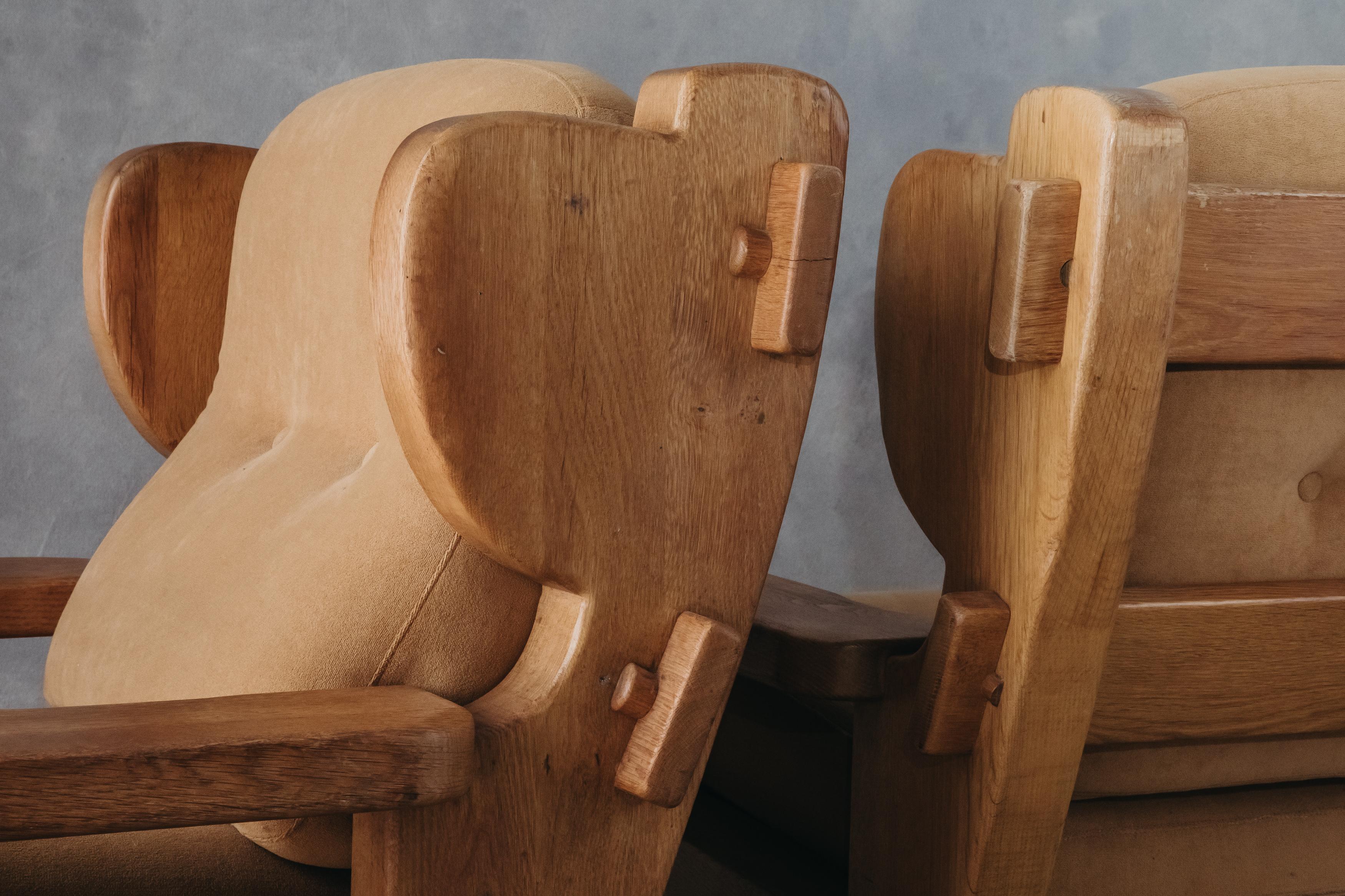 Vintage Pair of Oak Lounge Chairs from France, circa 1960 3
