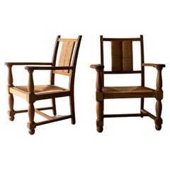 Vintage Pair of Oak Lounge Chairs From France, Circa 1960