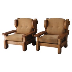 Vintage Pair of Oak Lounge Chairs from France, circa 1960