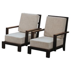 Vintage Pair Of Oak Lounge Chairs From France, Circa 1960