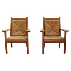 Vintage Pair Of Oak Lounge Chairs From France, Circa 1970