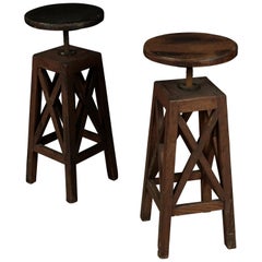 Vintage Pair of Oak Pedestals from France, circa 1950