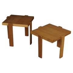 Vintage Pair of Oak Side Tables from Holland, 1970s