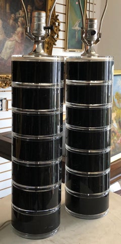 Vintage Pair of "Optique" Stacked Lucite Table Lamps, circa 1985
