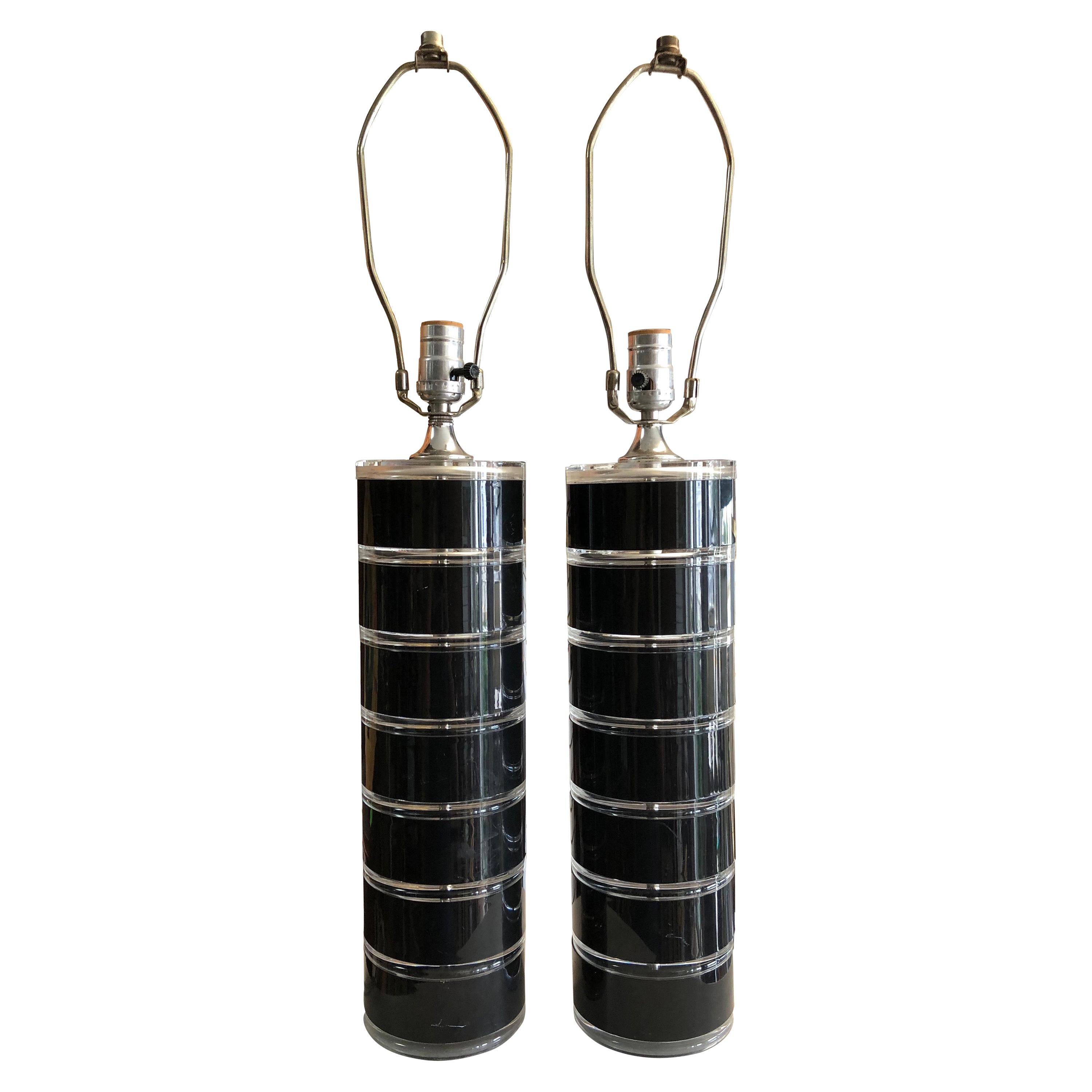 Vintage Pair of "Optique" Stacked Lucite Table Lamps, circa 1985