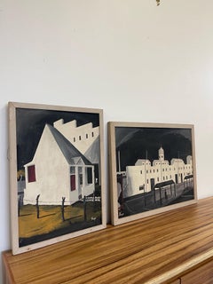 Vintage Pair of Original Cityscape Paintings Signed and Framed.