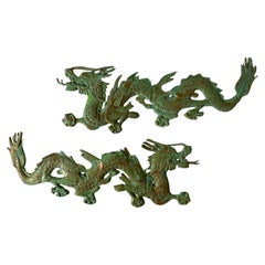 Vintage Pair of Ornate Brass Chinese Dragon Wall Hangings - Intricate Detail