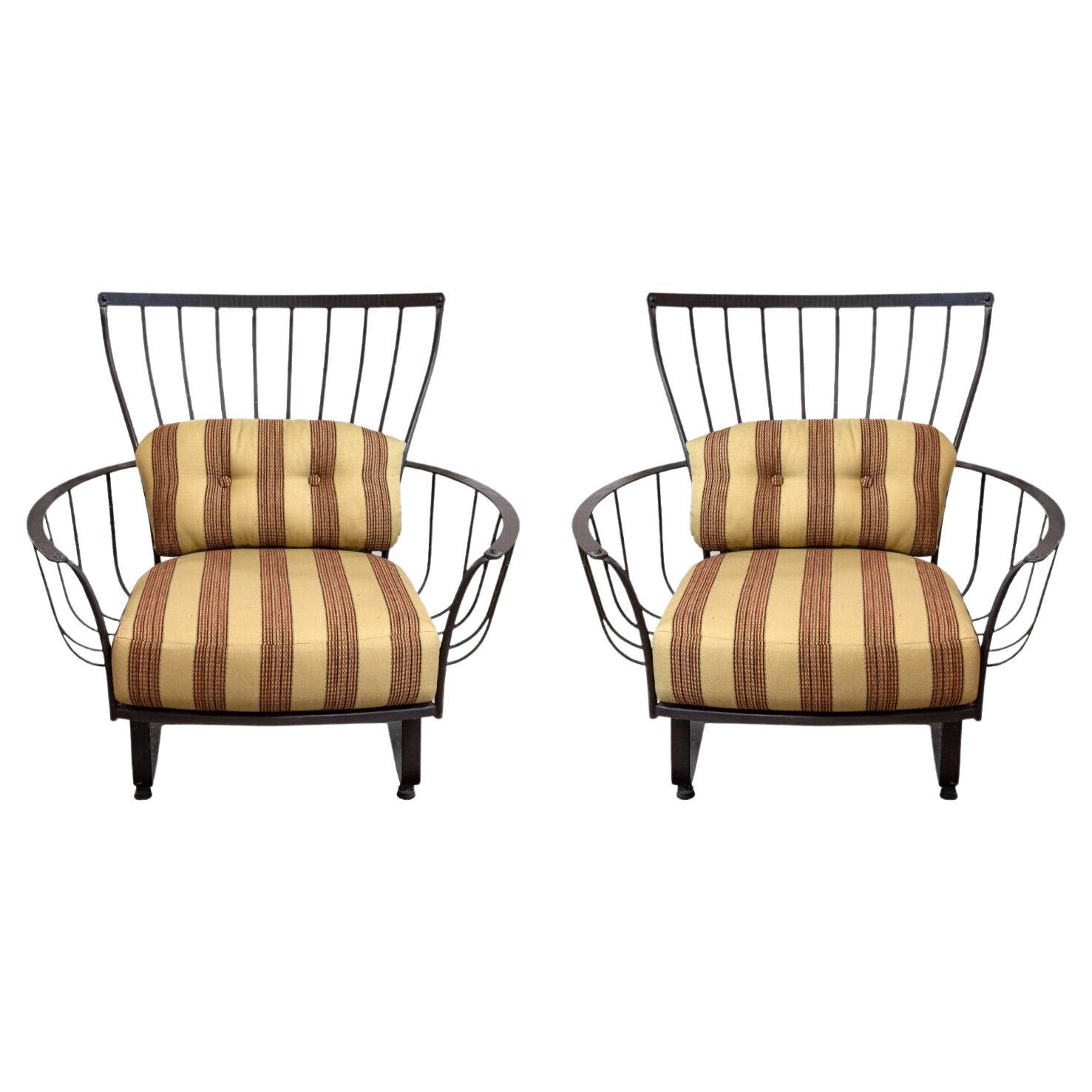 Vintage Pair of OW Lee Wrought Iron Oversized Patio Rocking Chairs with Cushions