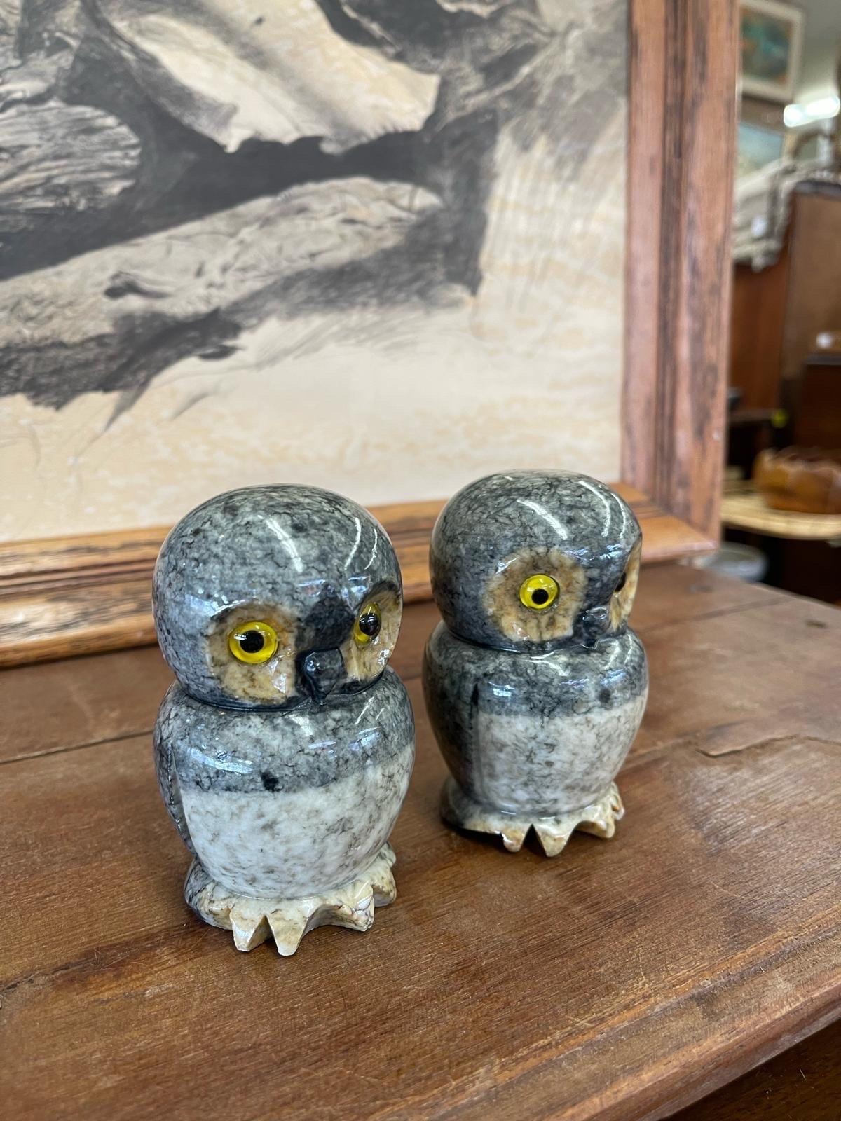 Mid-Century Modern Vintage Pair of Owl Figurines. Likely Italian Alabaster.
