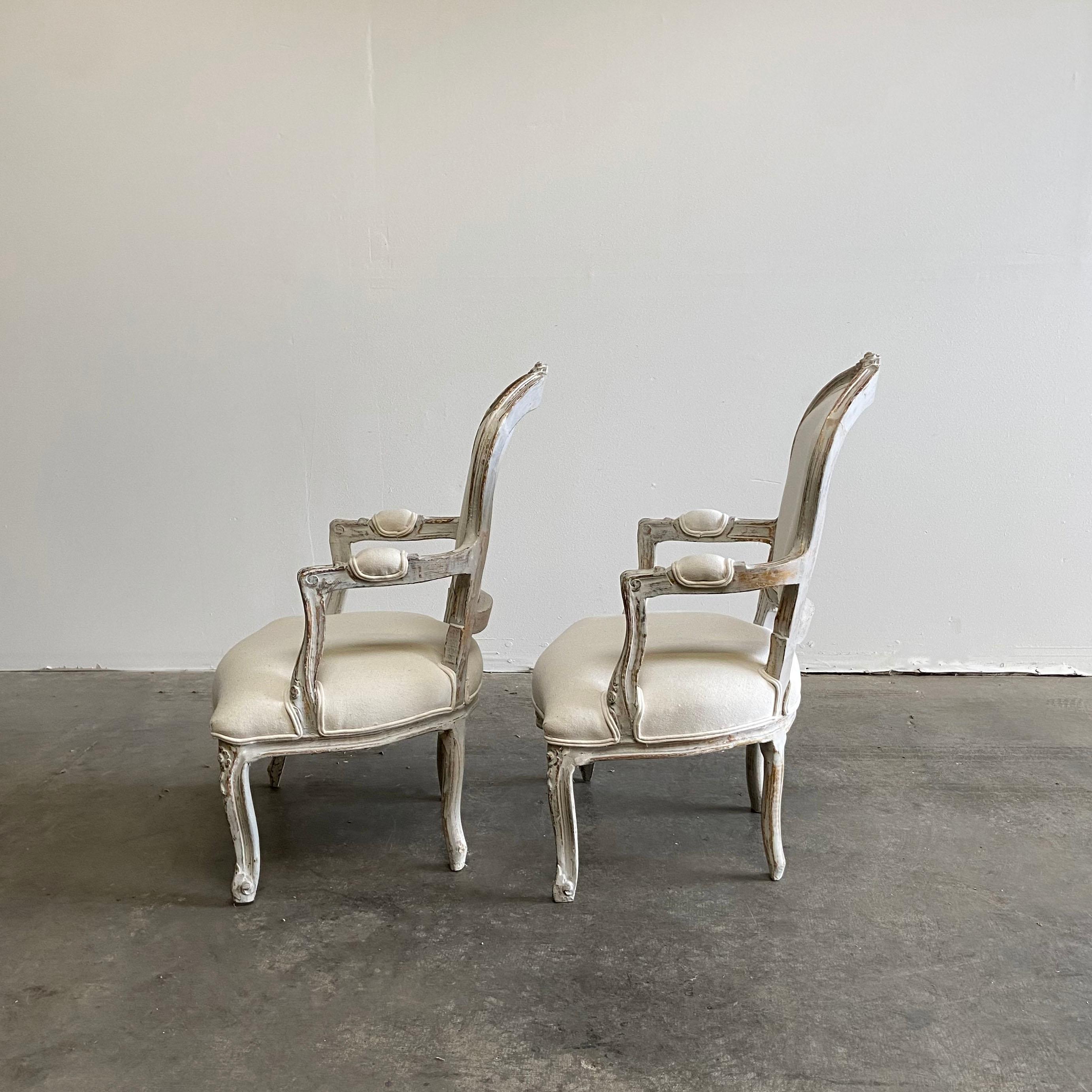 Vintage Pair of Painted and Upholstered Louis XV Style Open Armchairs For Sale 1