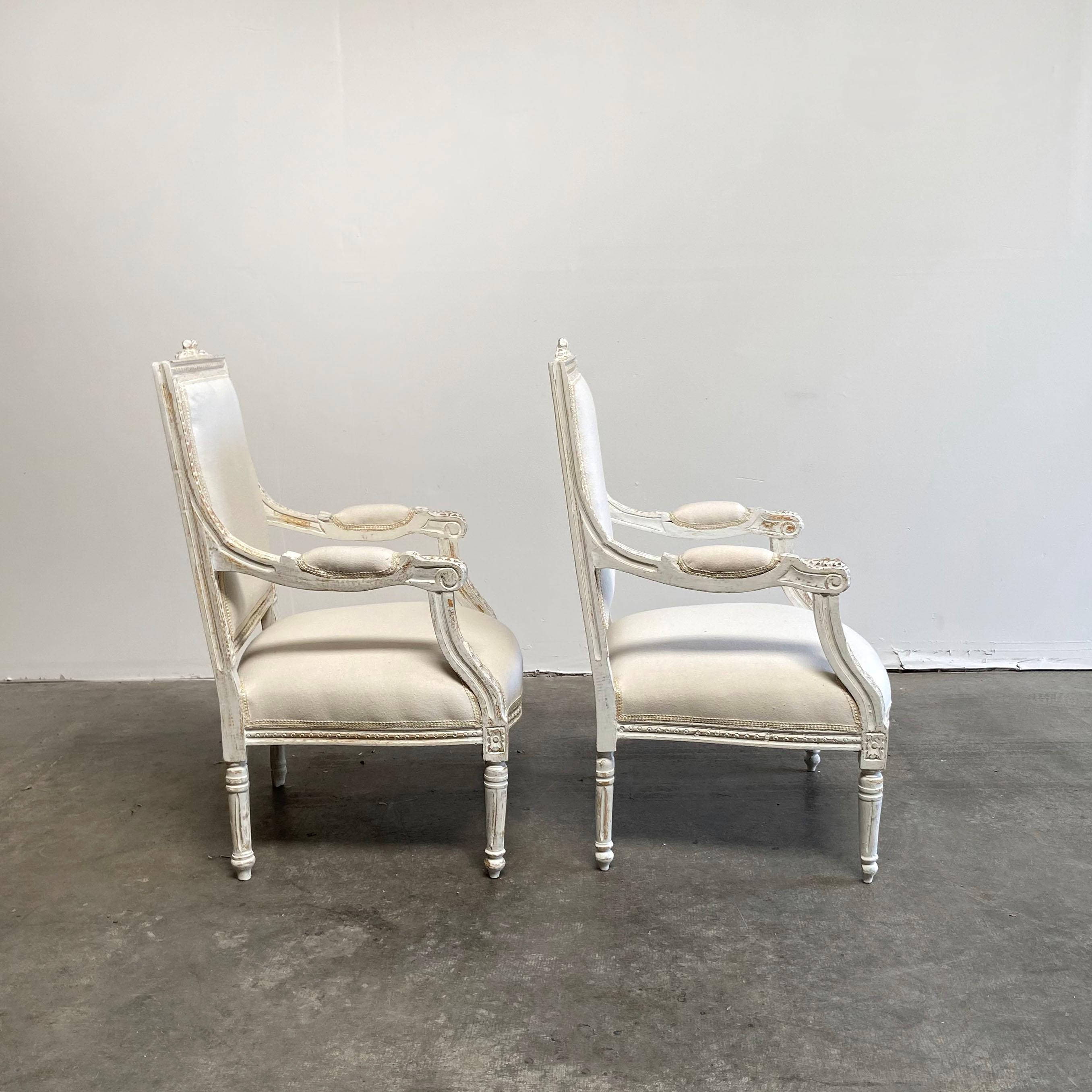 Vintage Pair of Painted and Upholstered Louis XVI Style Chairs In Good Condition In Brea, CA