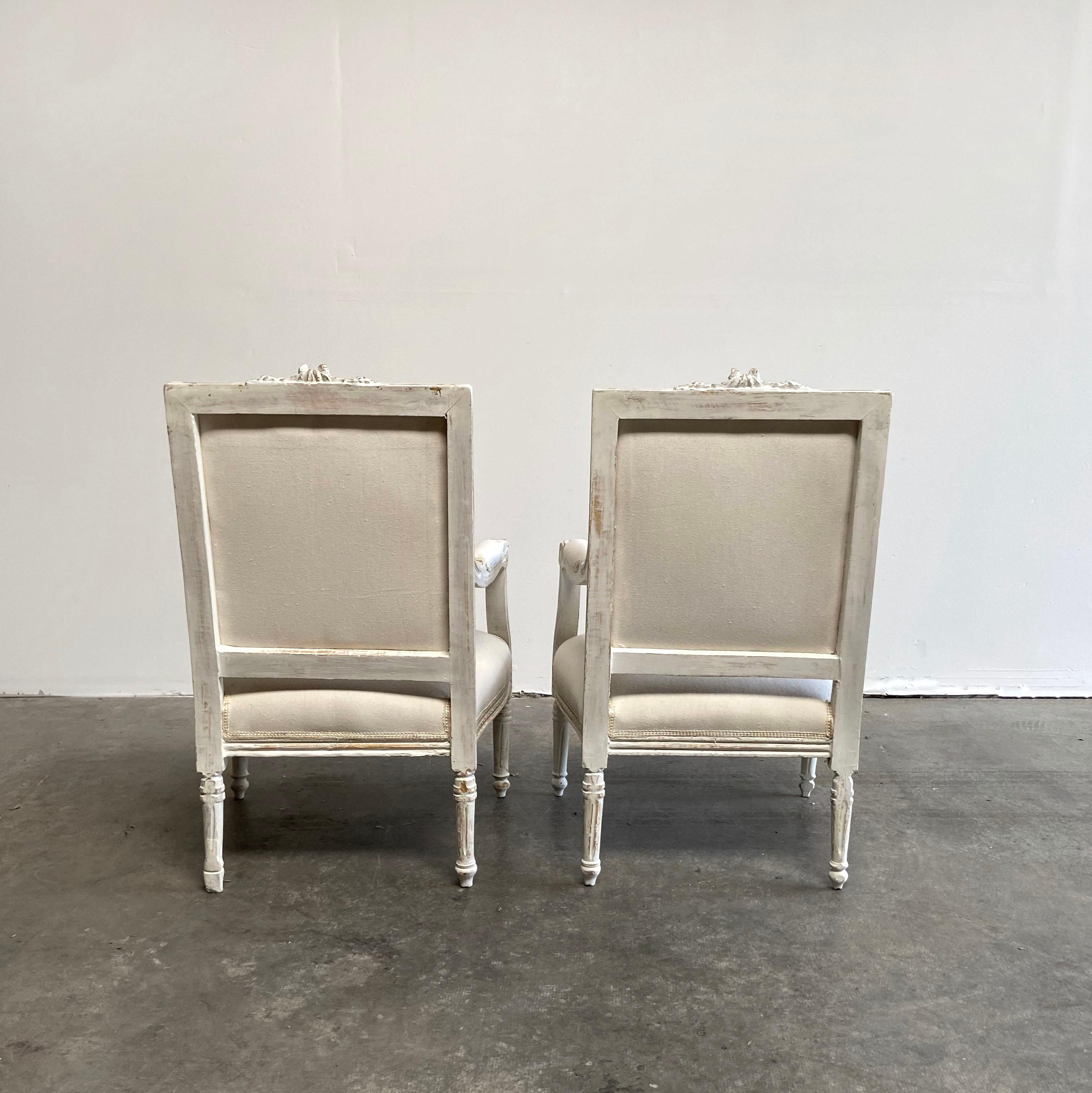 20th Century Vintage Pair of Painted and Upholstered Louis XVI Style Chairs