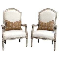 Vintage Pair of Painted and Upholstered Louis XVI Style Chairs