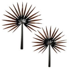 Vintage Pair of Painted Metal Palm Frond Wall Ornaments