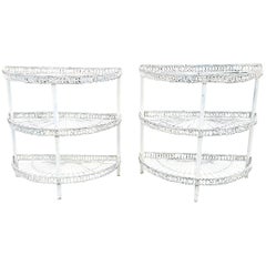 Antique Pair of Painted Wire Demilune Flower Stands, circa 1930-1950