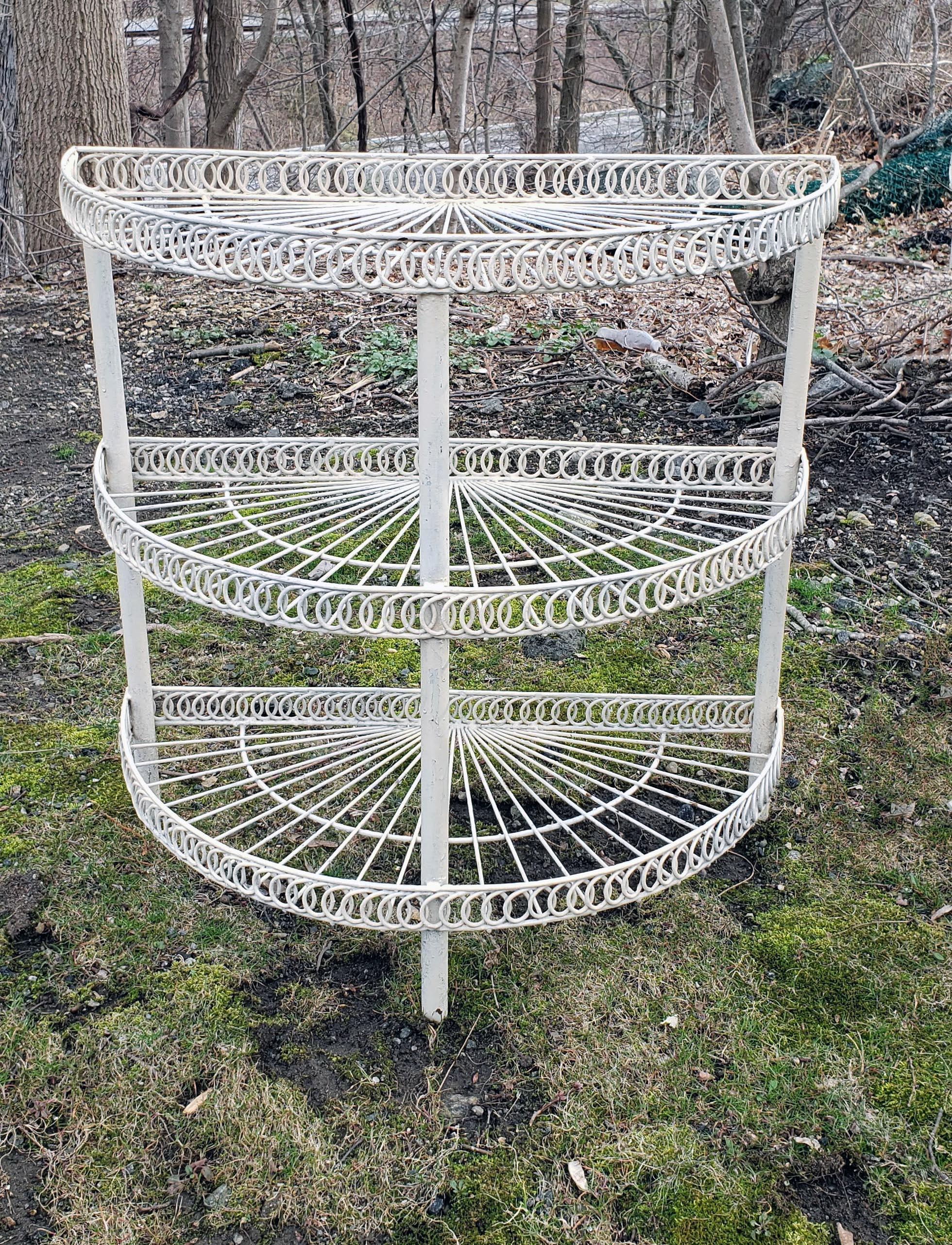 Vintage Pair of Painted Wire Demilune Flower Stands, circa 1930-1950 3