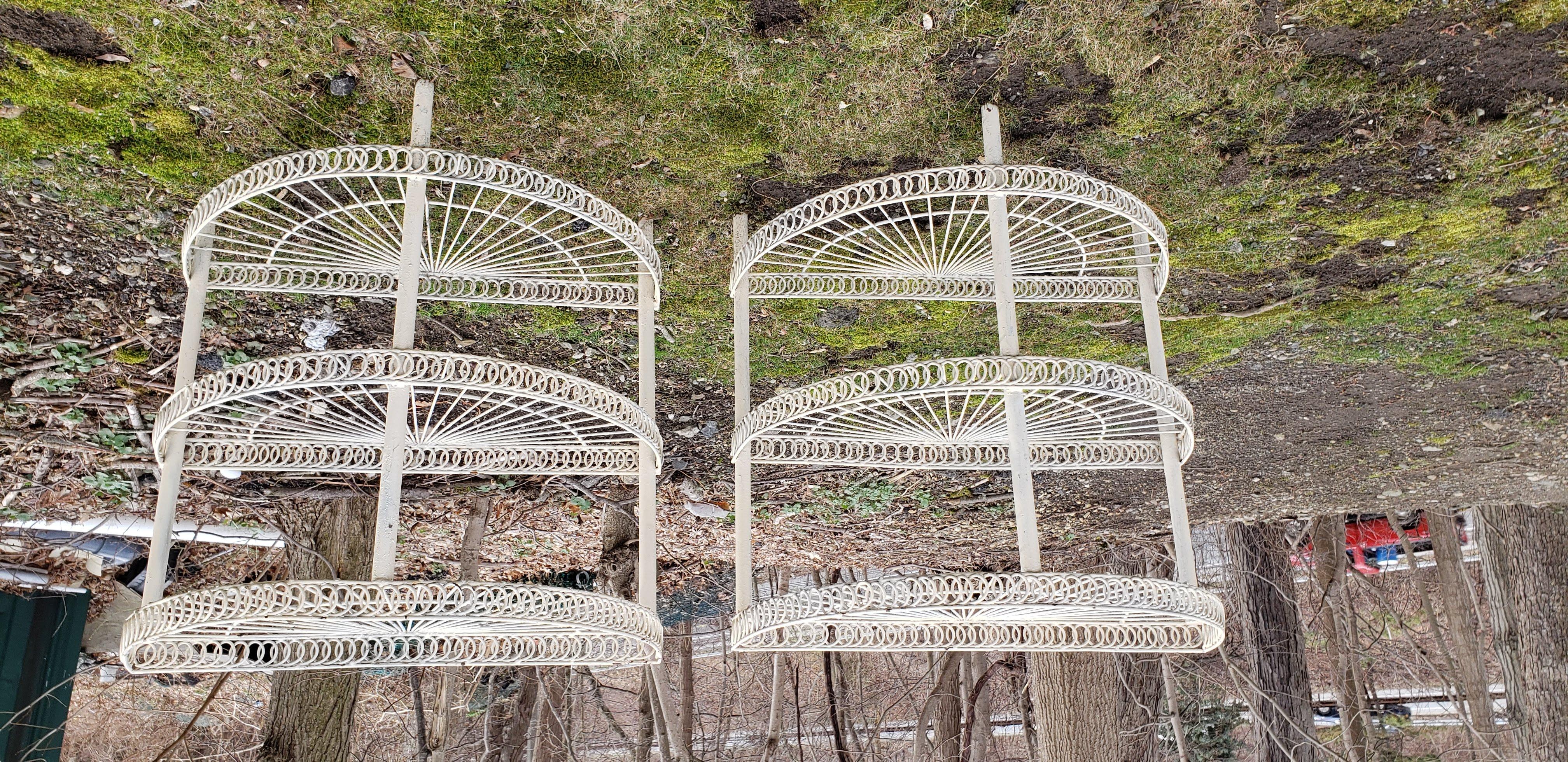 Vintage Pair of Painted Wire Demilune Flower Stands, circa 1930-1950 5