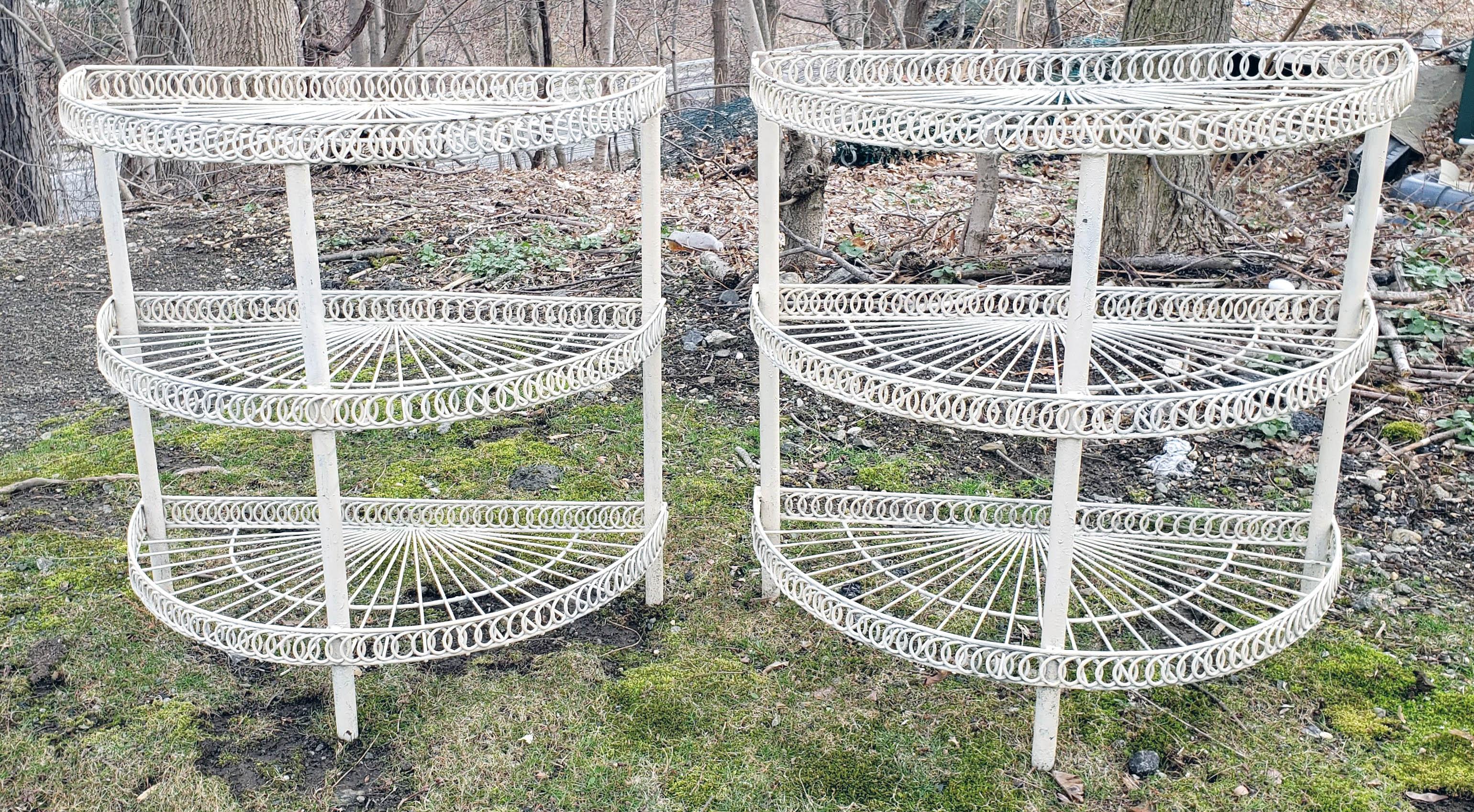 Vintage Pair of Painted Wire Demilune Flower Stands, circa 1930-1950 6