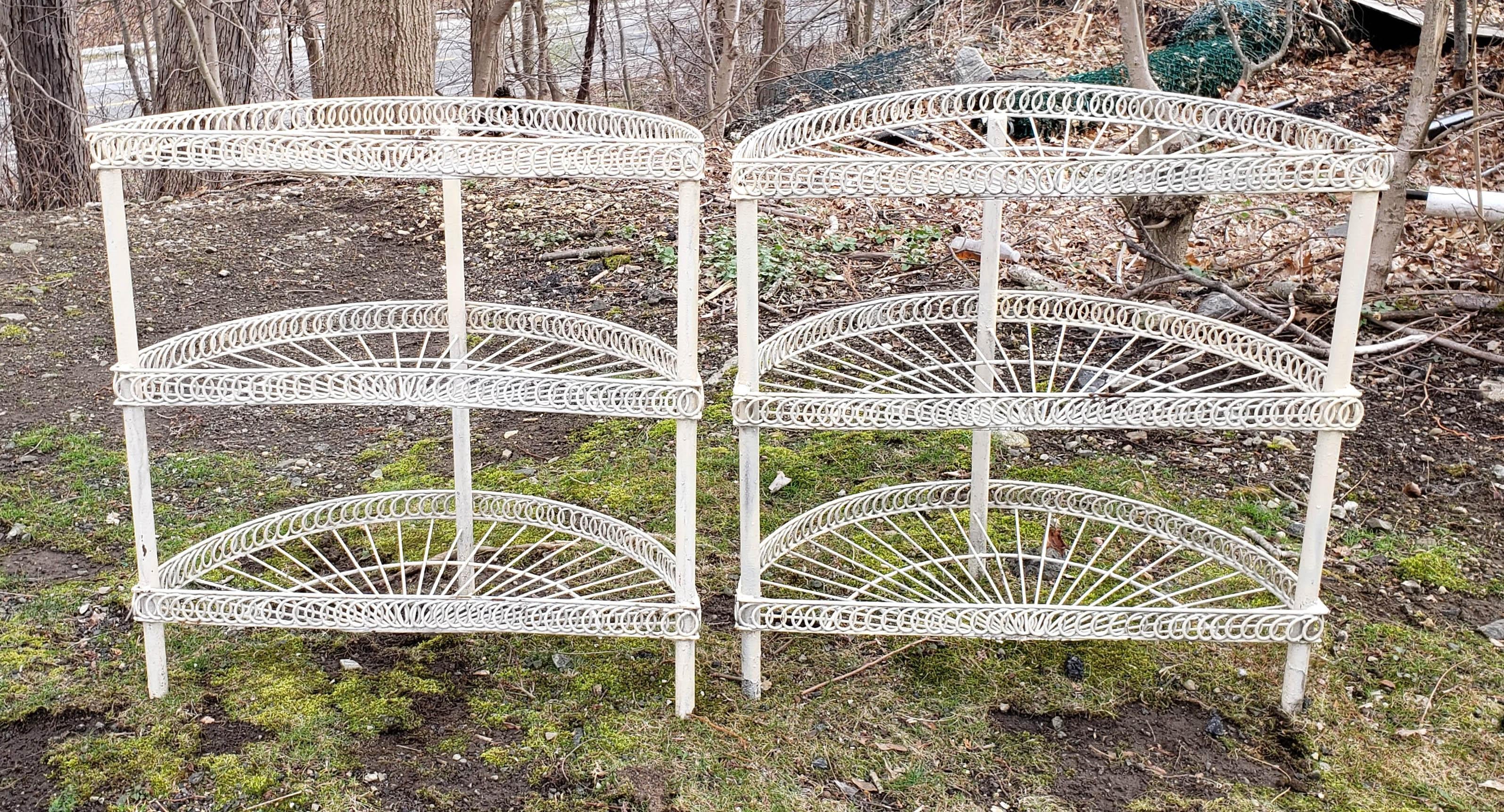 American Vintage Pair of Painted Wire Demilune Flower Stands, circa 1930-1950