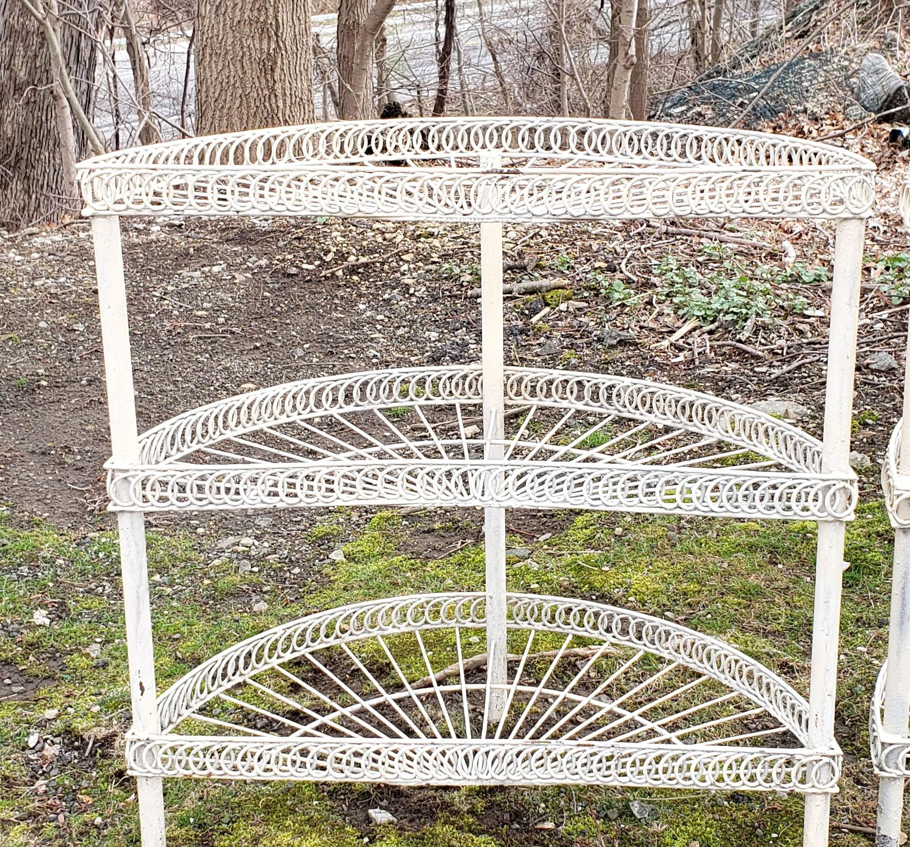 Vintage Pair of Painted Wire Demilune Flower Stands, circa 1930-1950 In Good Condition In Downingtown, PA