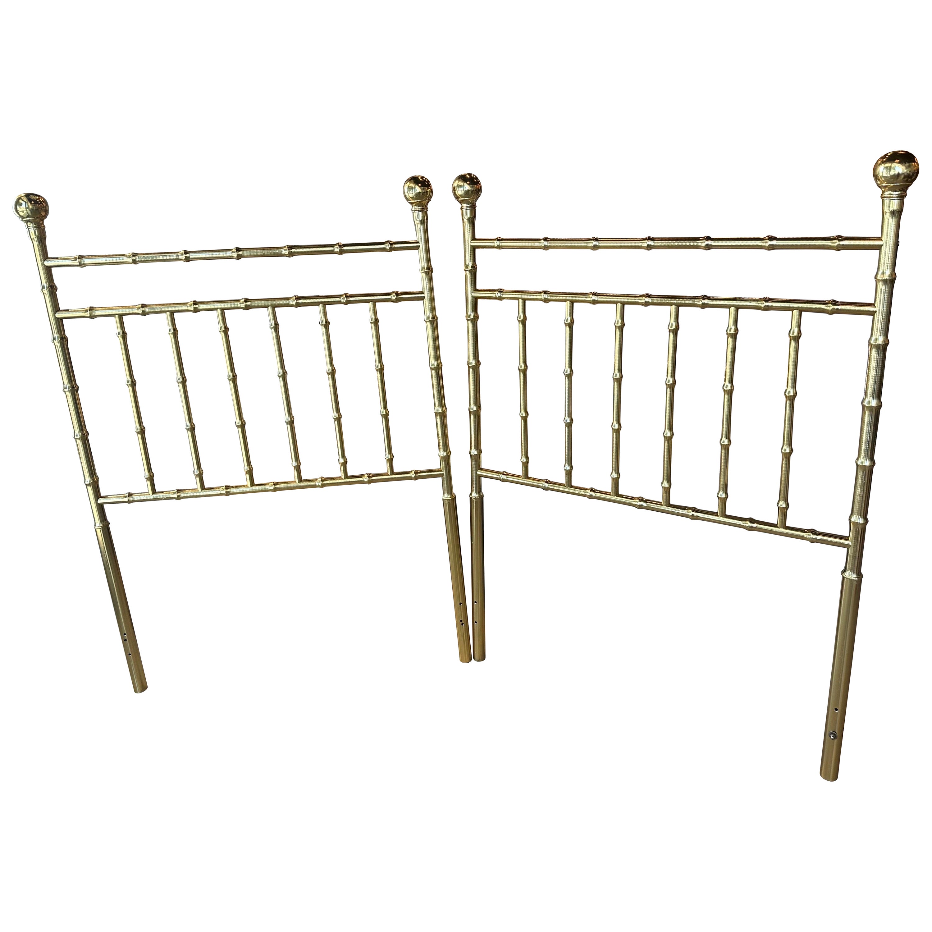 Coppia di testiere per letto gemelli in ottone di Palm Beach Faux Bamboo Vintage