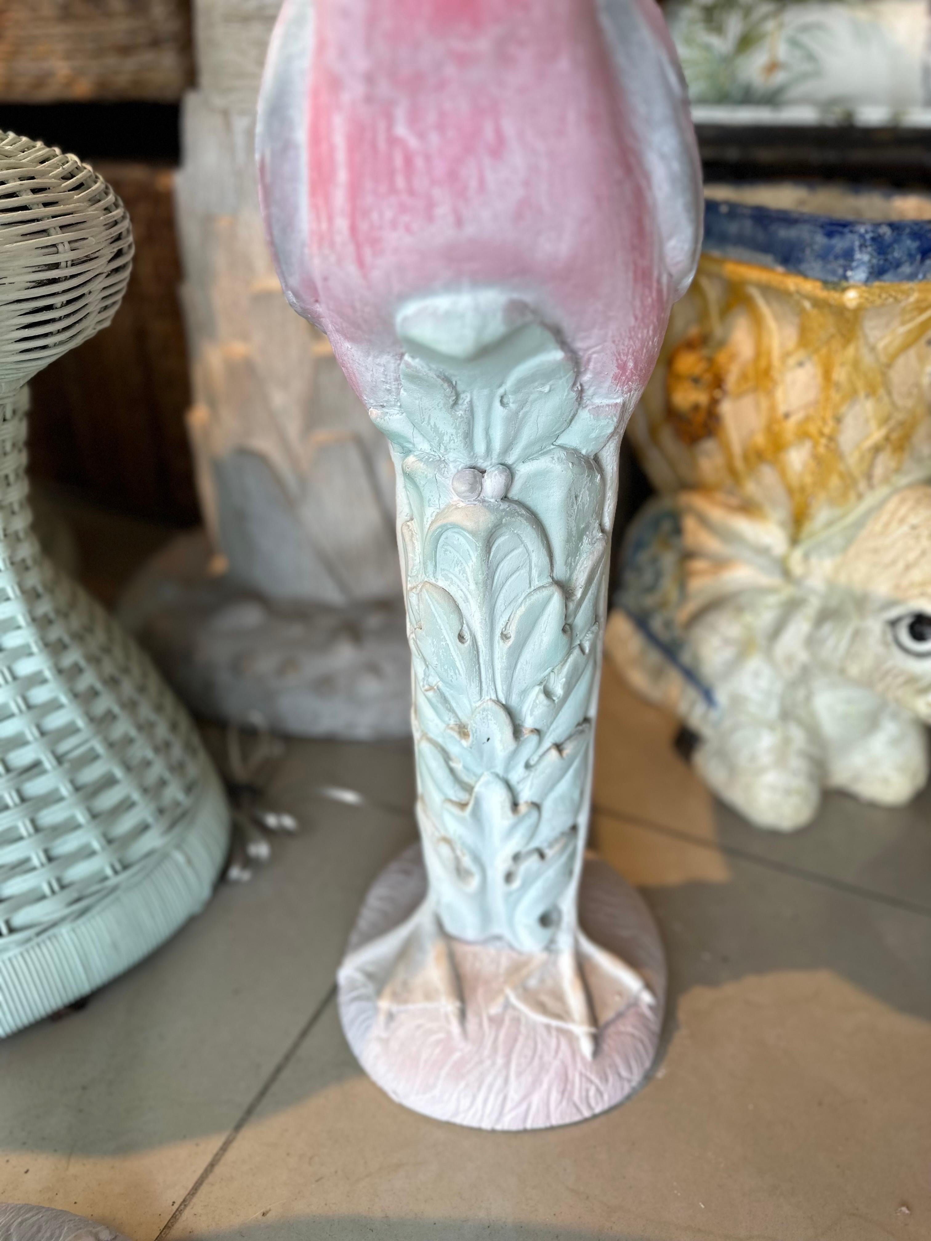 Vintage Pair of Palm Beach Pink Plaster Flamingo Bird Table Lamps Newly Wired 5