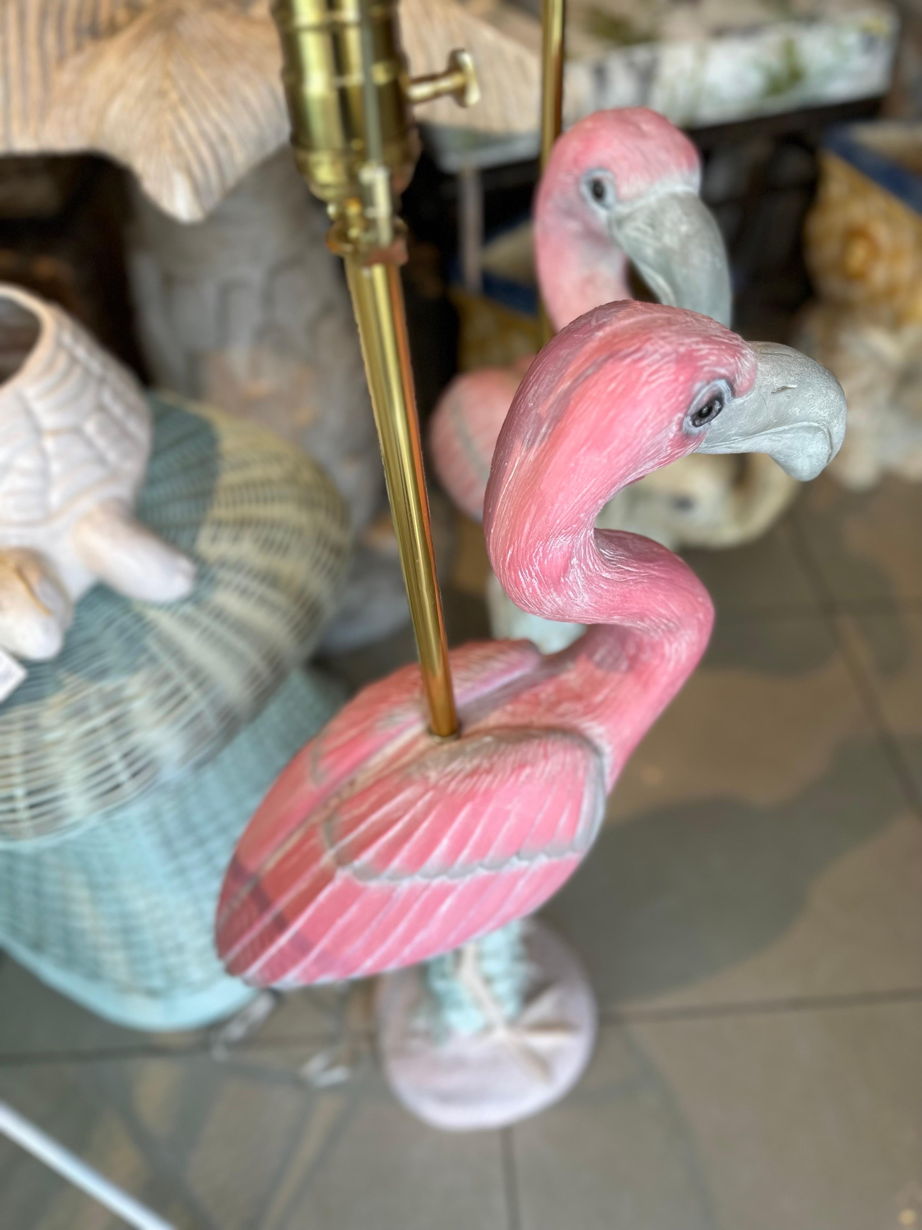 Vintage Pair of Palm Beach Pink Plaster Flamingo Bird Table Lamps Newly Wired 7