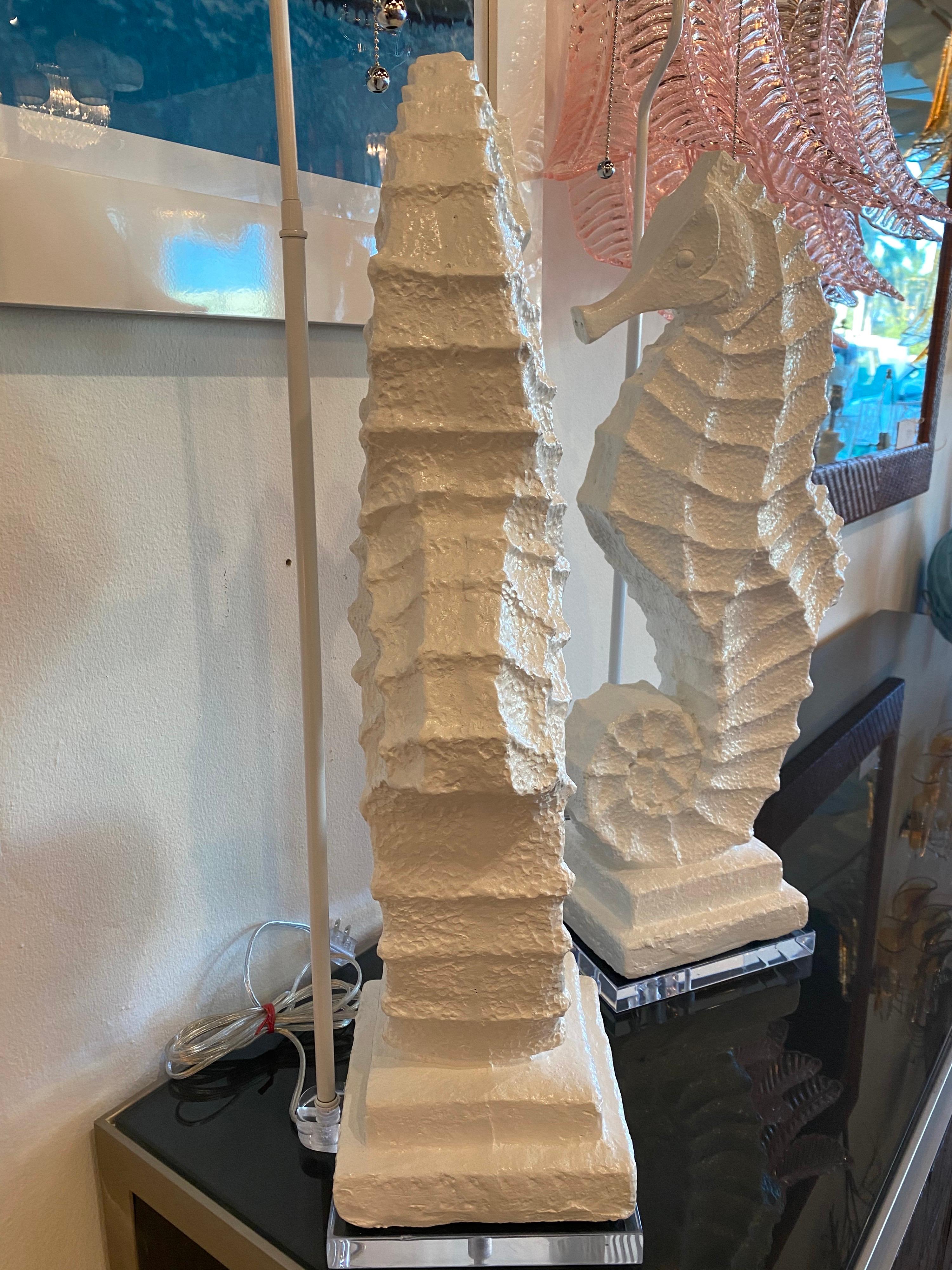 Vintage Pair of Palm Beach Plaster Seahorse Large Table Lamps Lacquered Restored 2