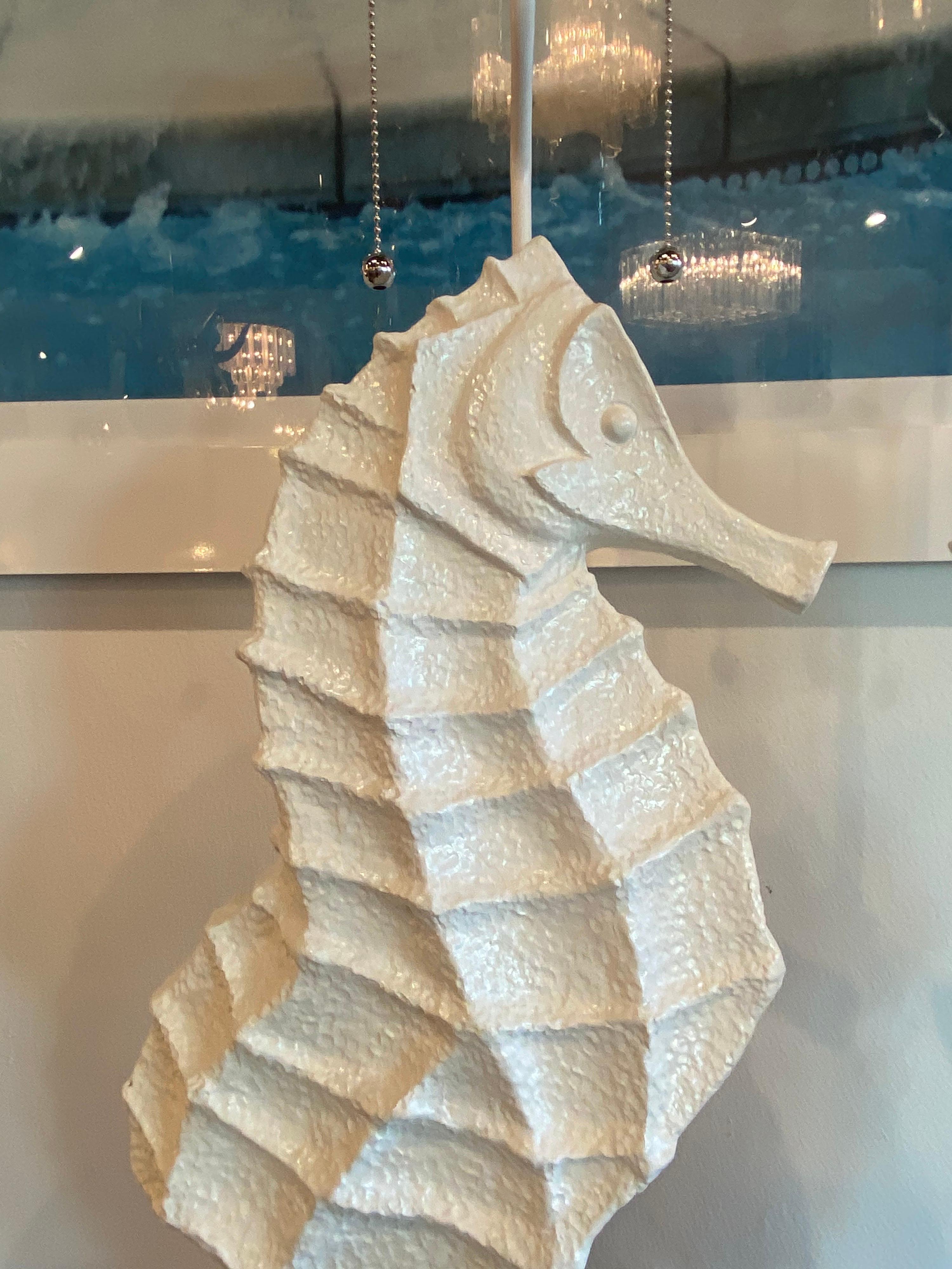 Vintage Pair of Palm Beach Plaster Seahorse Large Table Lamps Lacquered Restored 4