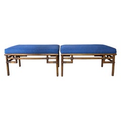 Vintage Pair of Palm Beach Rattan Bamboo Ficks Reed Benches