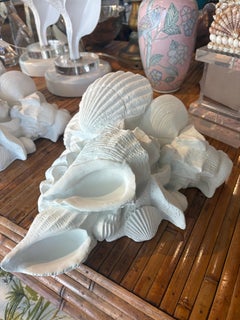 Pareja Vintage de Apliques de Pared de Concha de Palm Beach Lacados en Blanco