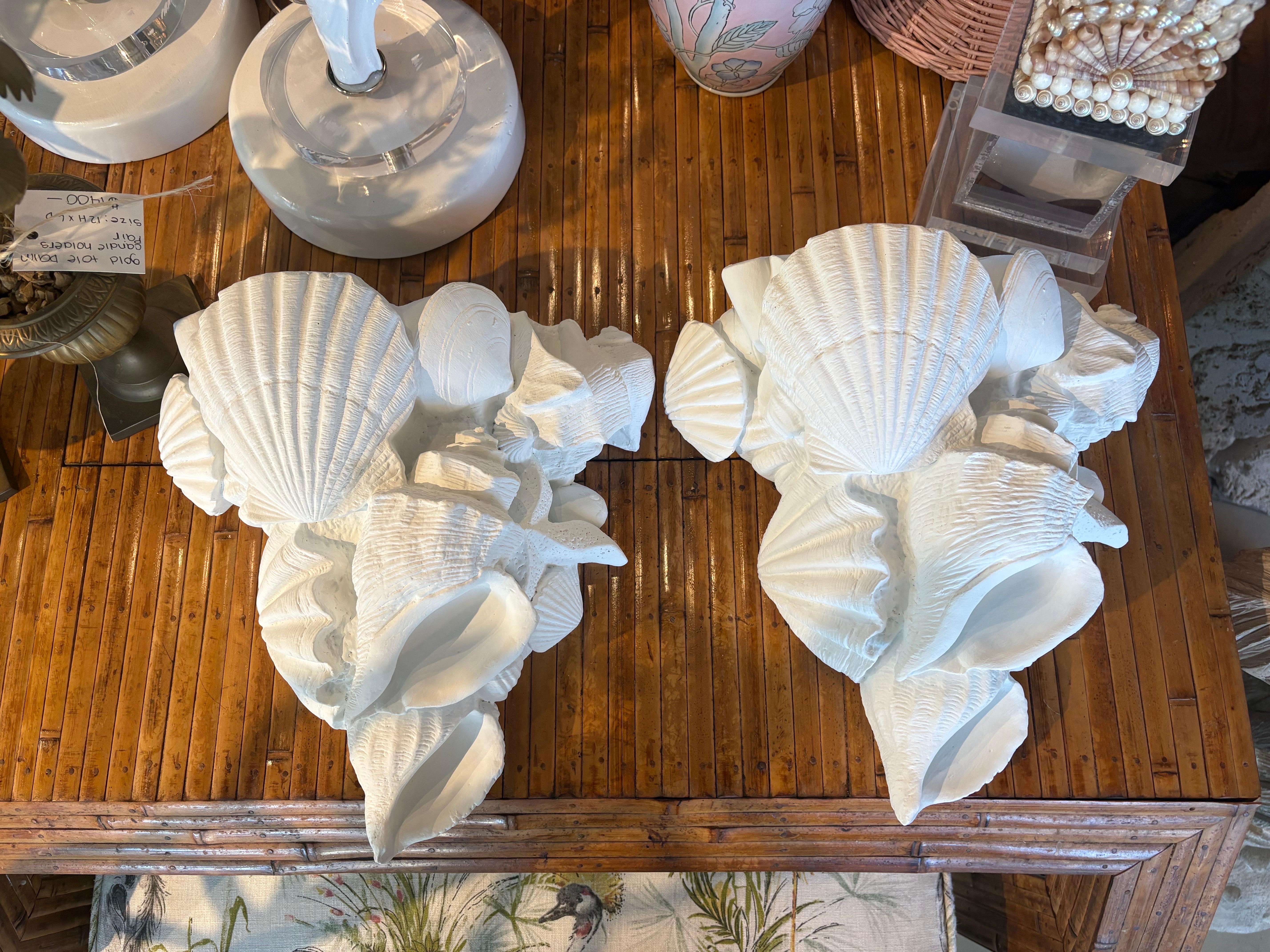Paar weiße Vintage-Wandleuchter aus Palm Beach Muschel-Muschel-Muschel-Muschelschalen, lackiert, weiß im Angebot 13