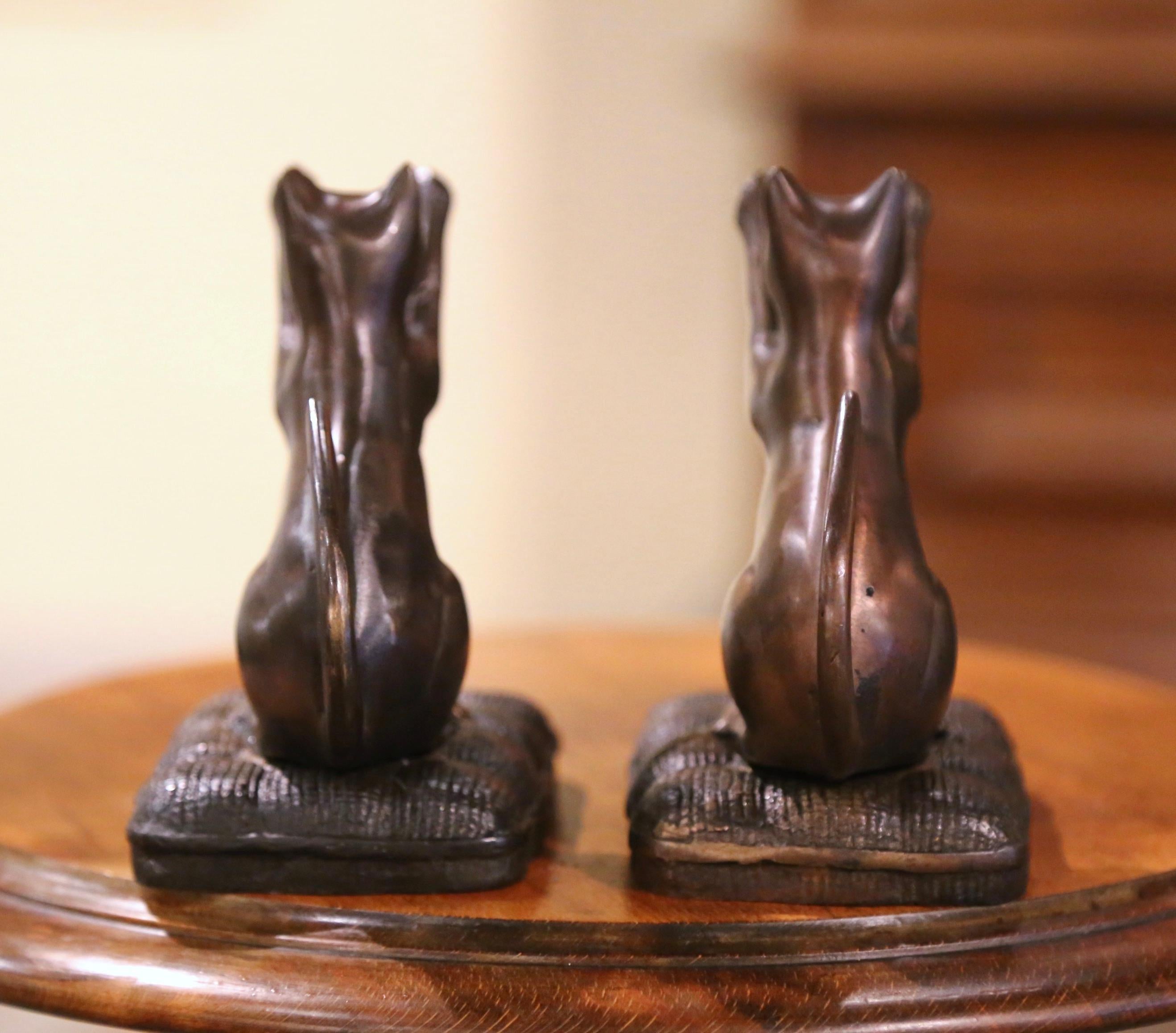 Vintage Pair of Patinated Bronze Cat Bookends  2