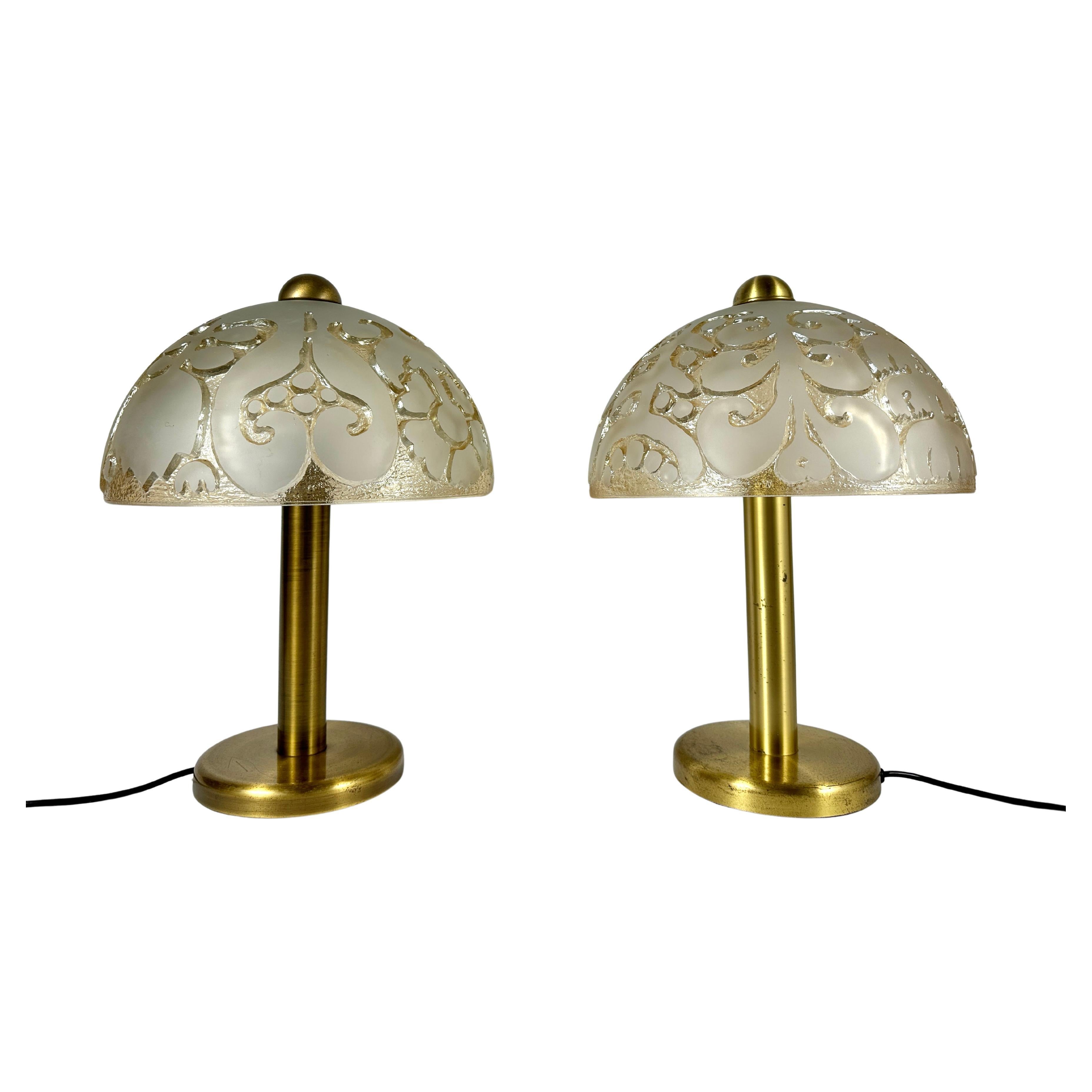 Vintage Pair Of PEILL & PUTZLER Table Lamps in Glass and Brass, Germany, 1970s For Sale