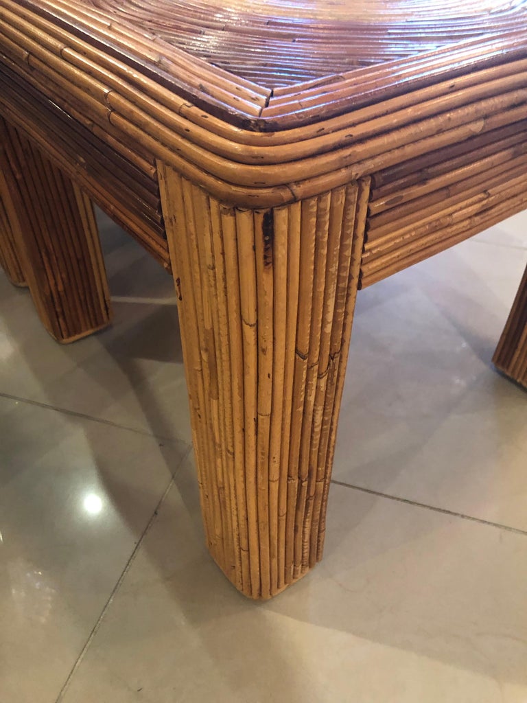 Table Reed Vintage Pair of Pencil Reed Bamboo Rattan Benches Stools or Coffee ...