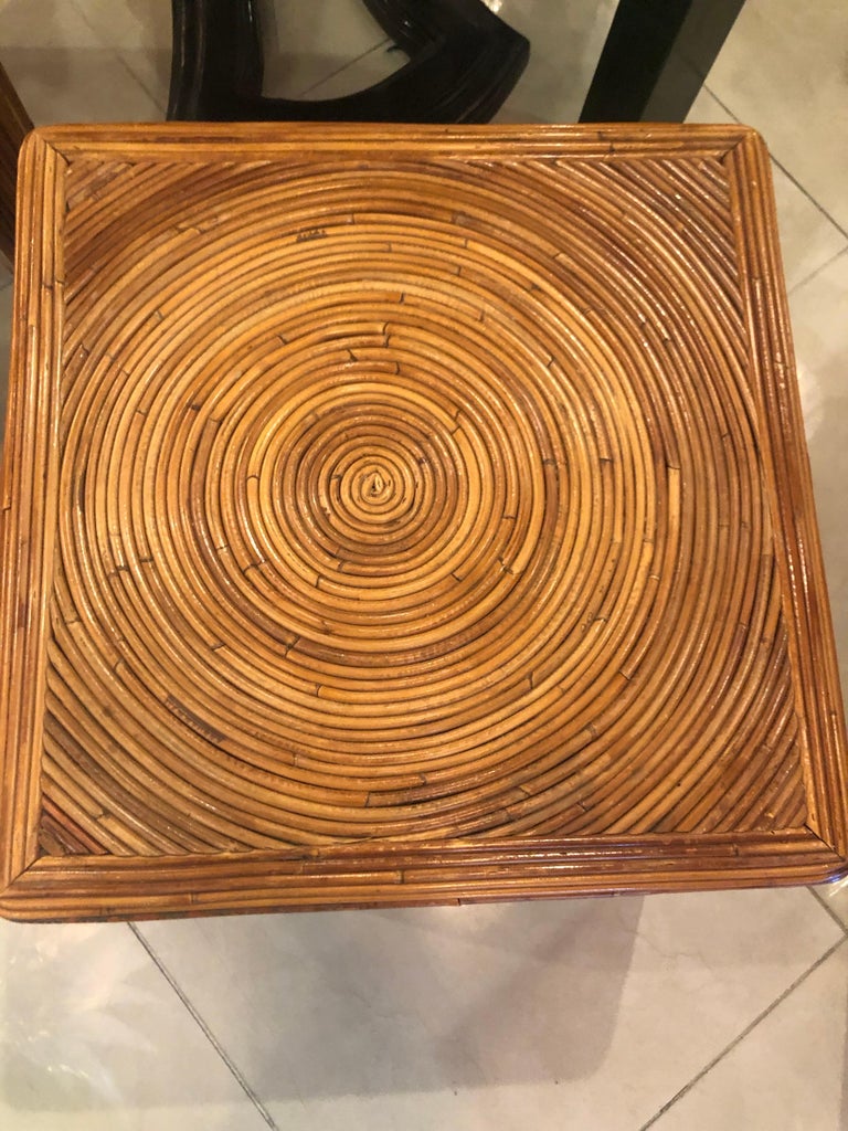 Vintage Pair of Pencil Reed Bamboo Rattan Benches Stools or Coffee