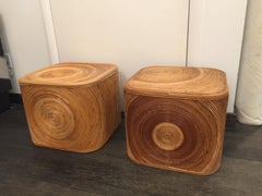 Vintage Pair of Pencil Reed Swirled Bamboo Cube Sidetables