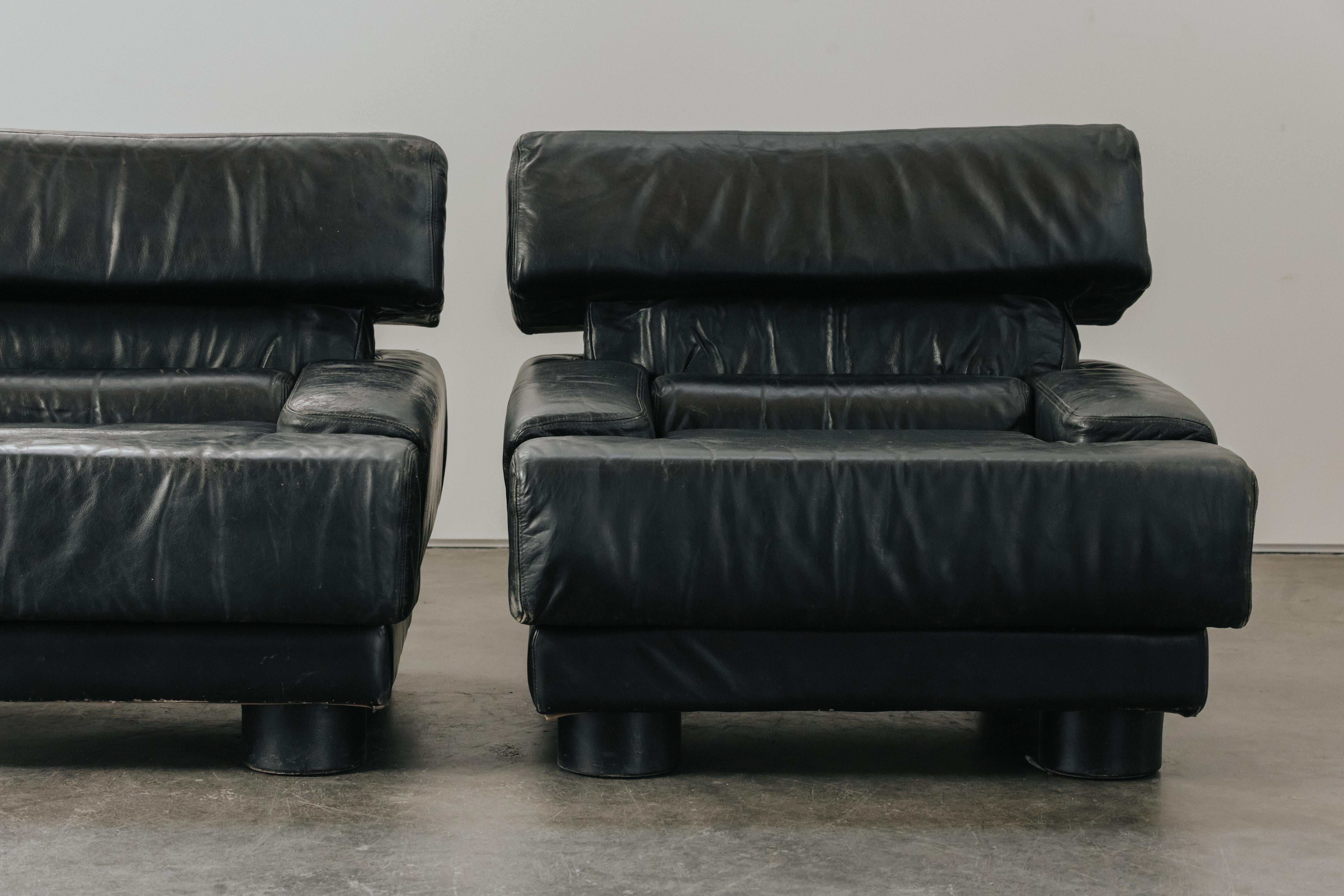 Vintage Pair Of Percival Lafer Leather Lounge Chairs From Germany, Circa 1970 In Good Condition For Sale In Nashville, TN