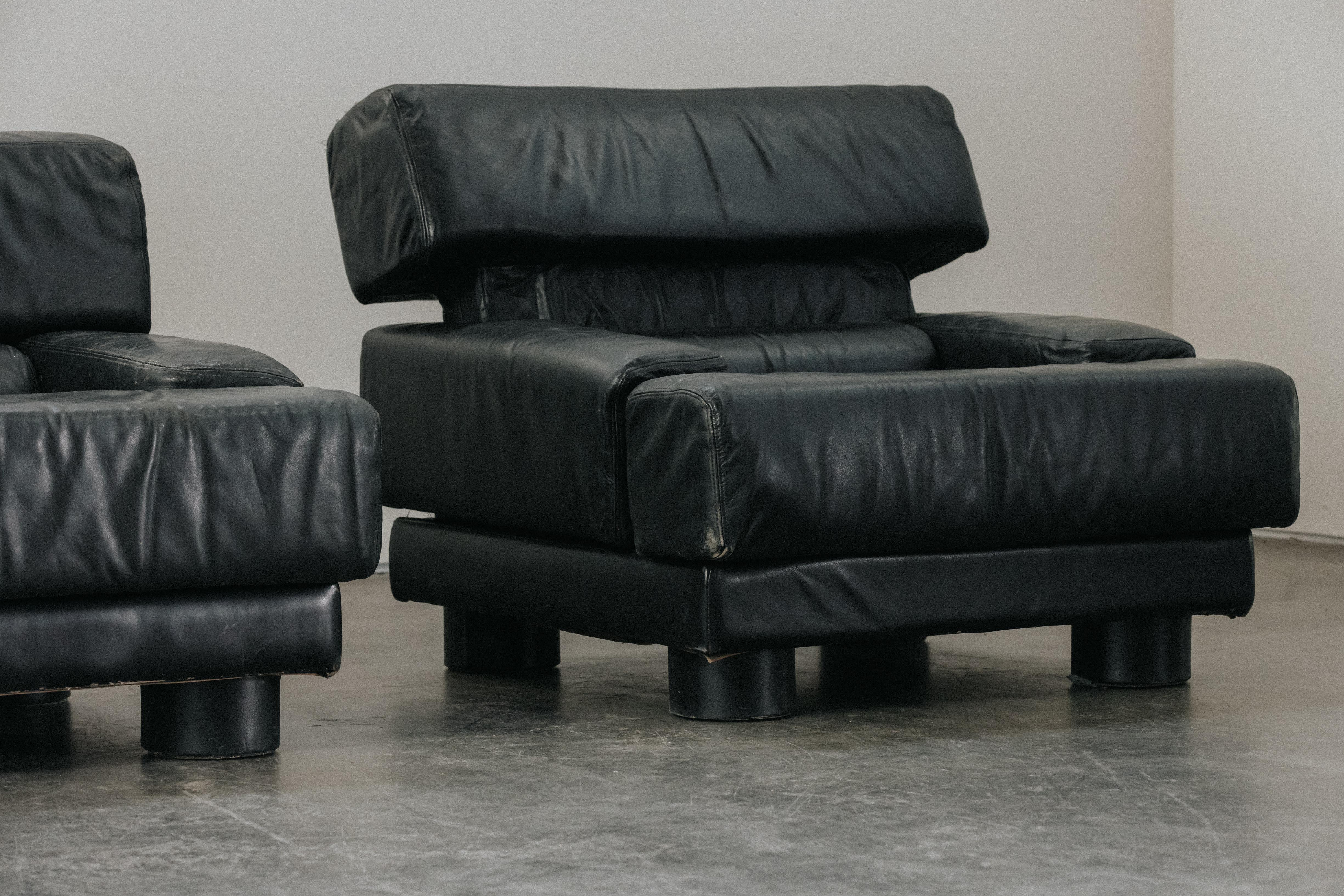 Vintage Pair Of Percival Lafer Leather Lounge Chairs From Germany, Circa 1970 For Sale 1