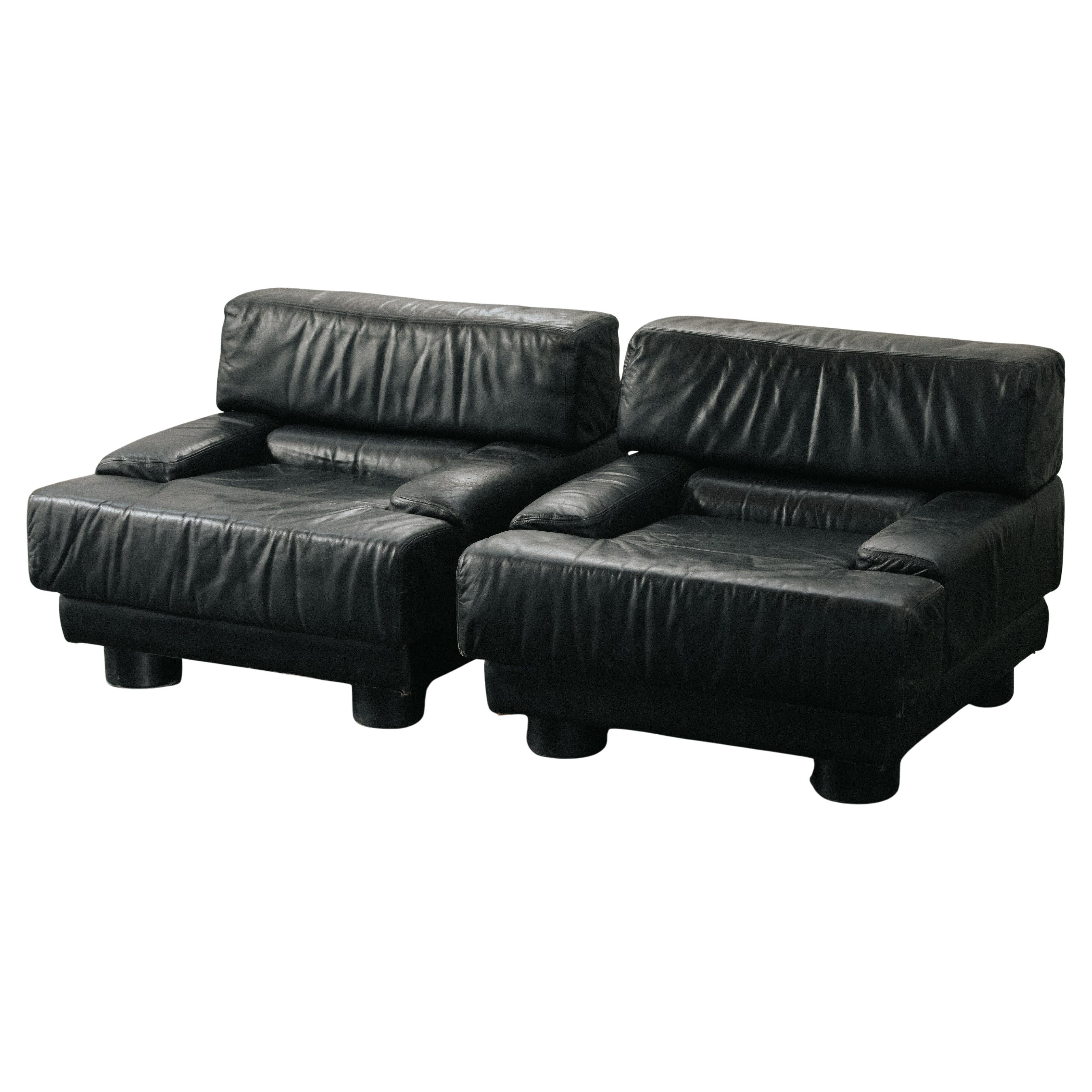 Vintage Pair Of Percival Lafer Leather Lounge Chairs From Germany, Circa 1970